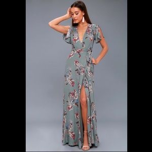 Fiorire Slate Blue Floral Wrap Maxi Dress (XS)